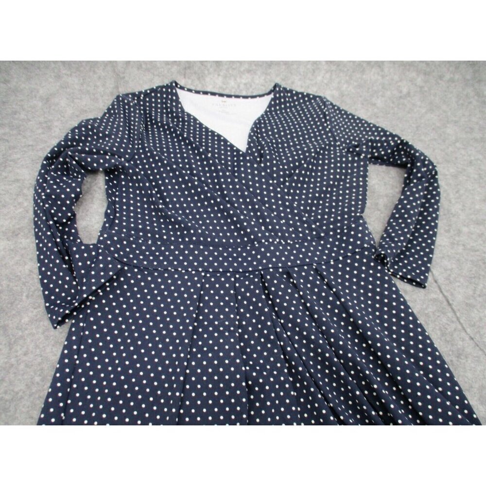 Talbots Womens Dress 10P Petites Blue Navy Polka Dot V Neck Nylon Stretchy Knit - Picture 16 of 16